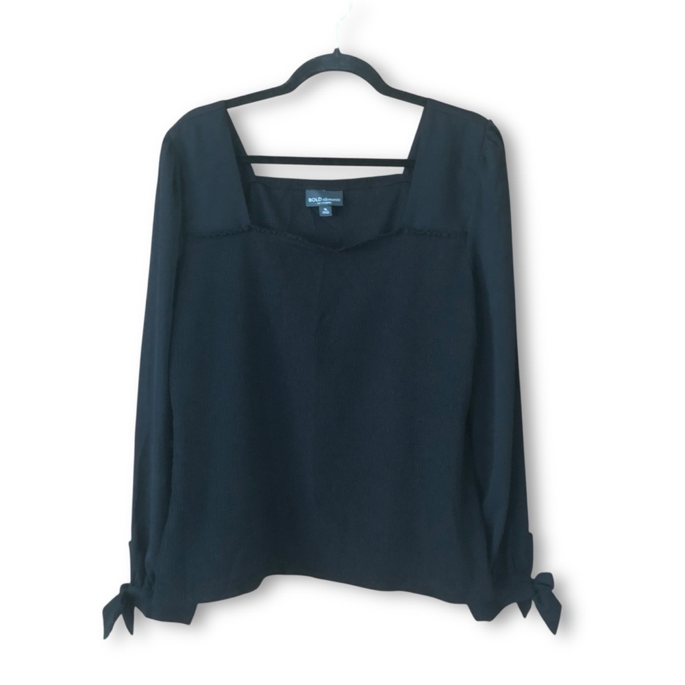 Bold Elements Black Square Neck Smocked Long Sleeve Top Size XL